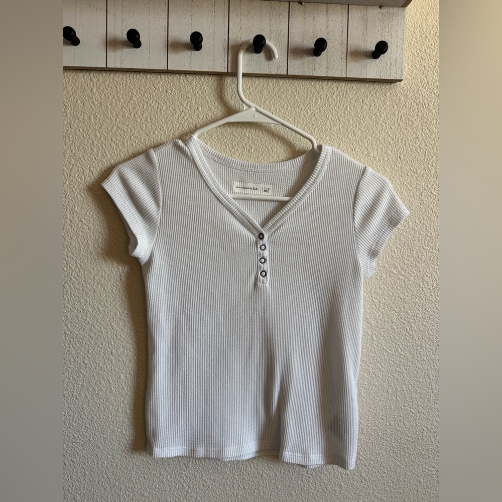 abercrombie kids White Ribbed Short Sleeve Henley Tee